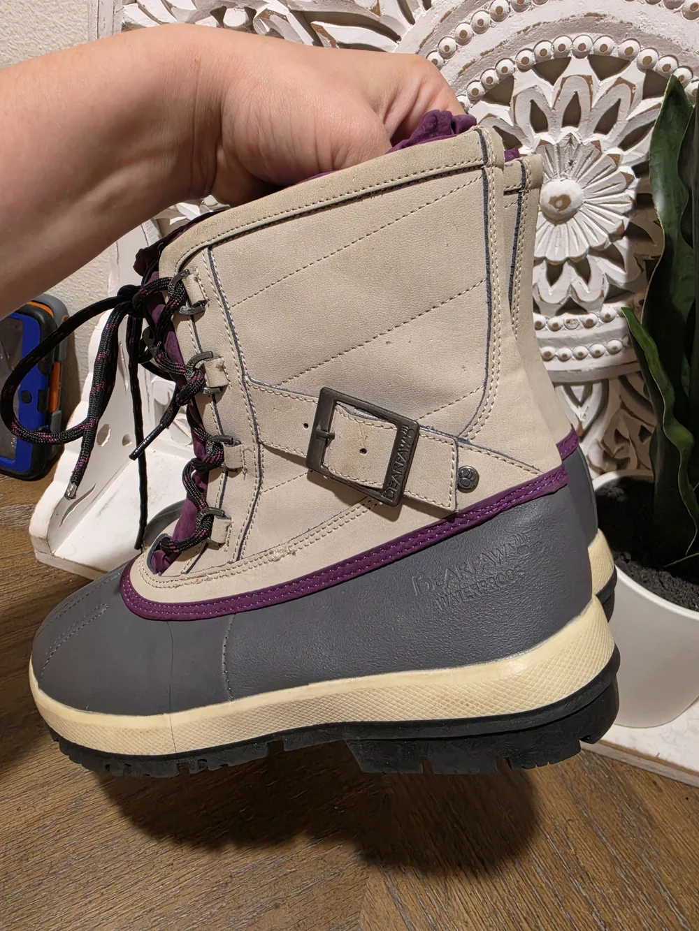 Bearpaw Waterproof Winter Boots in Gray, Beige & Purple Womens Size 7 - Picture 2 of 7